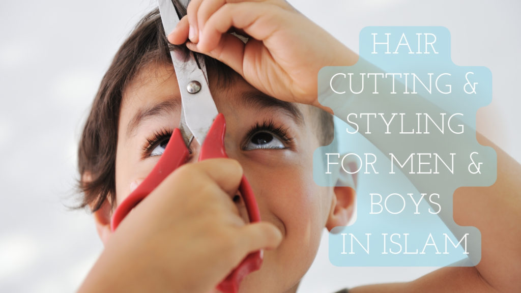 hair cutting and styling for men title with a pic of a boy cutting his hair