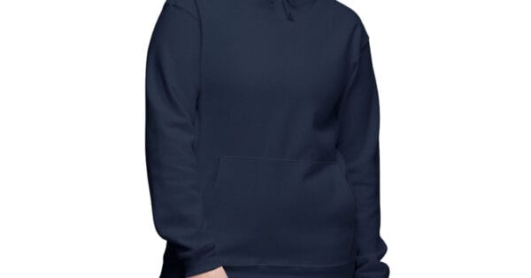hijabi hoodie sweatshirt in navy color worn by a woman facing us