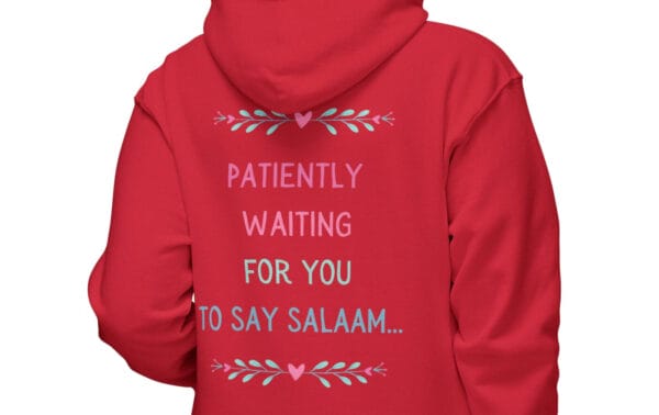 hijabi hoodie sweatshirt in red color with design at the back